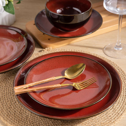 LERATIO Ceramic Dinnerware Sets for 8,Stoneware Plates and Bowls Sets,Handmade Reactive Glaze