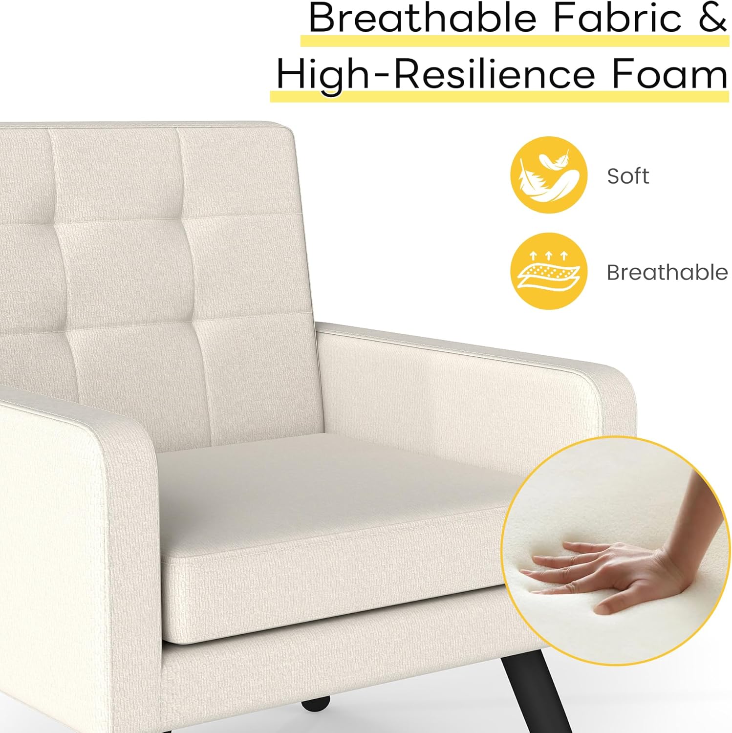 Kromax Mid-Century Modern Accent Chair for Living Room, 496 Lb. Weight Capacity, Dual Armrests
