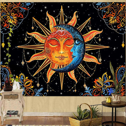 Lunerfex Sun and Moon Tapestry Mandala Wall Tapestry, Cute Tapestries for Bedroom Ceiling