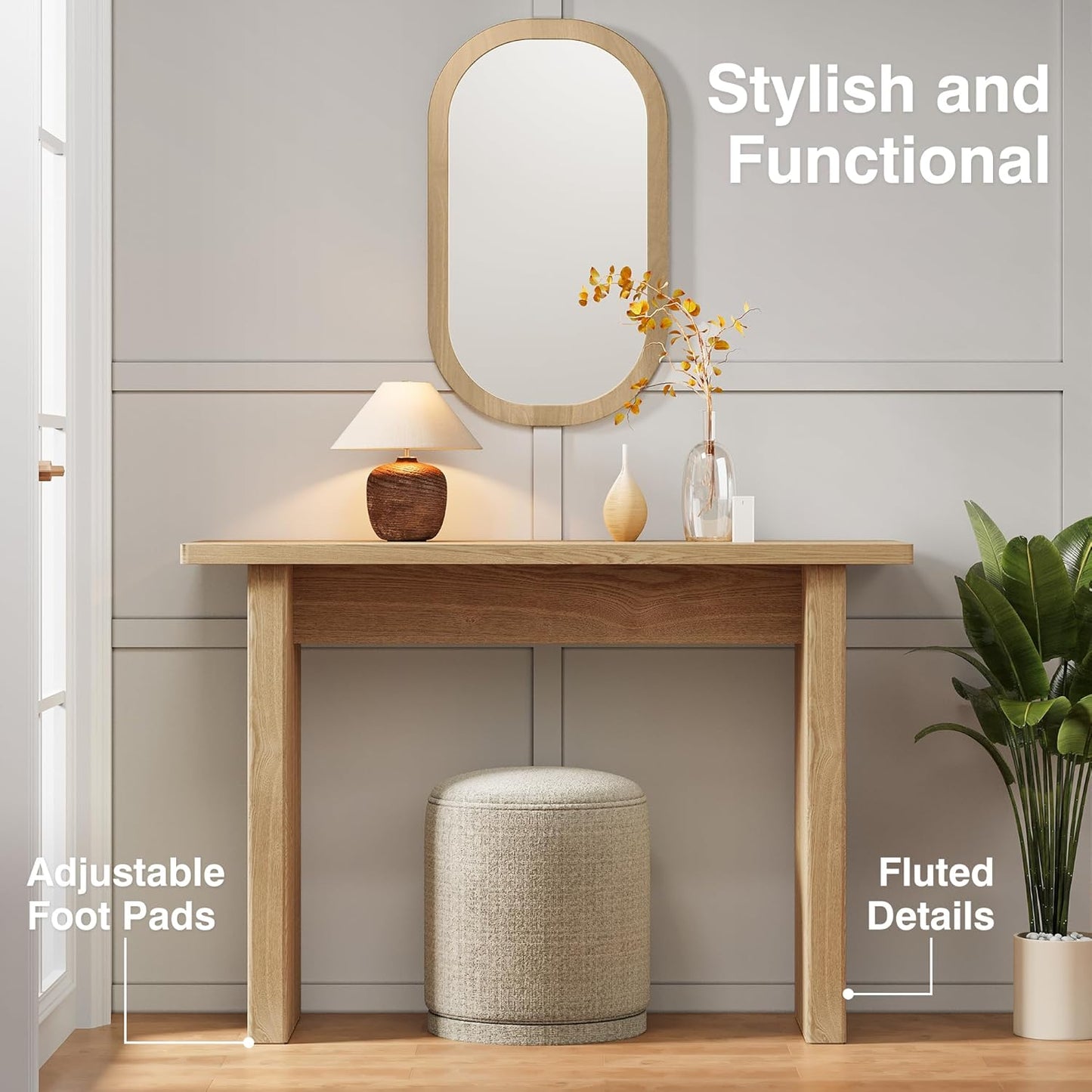 AVZEAR 43.3" Mid Century Narrow Entryway Console Table, Modern Fluted Wood Couch Table Behind Sofa