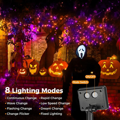 btfarm 4 Pack Solar Halloween String Lights Outdoor, 320LED 132FT Orange Purple Solar Fairy Lights