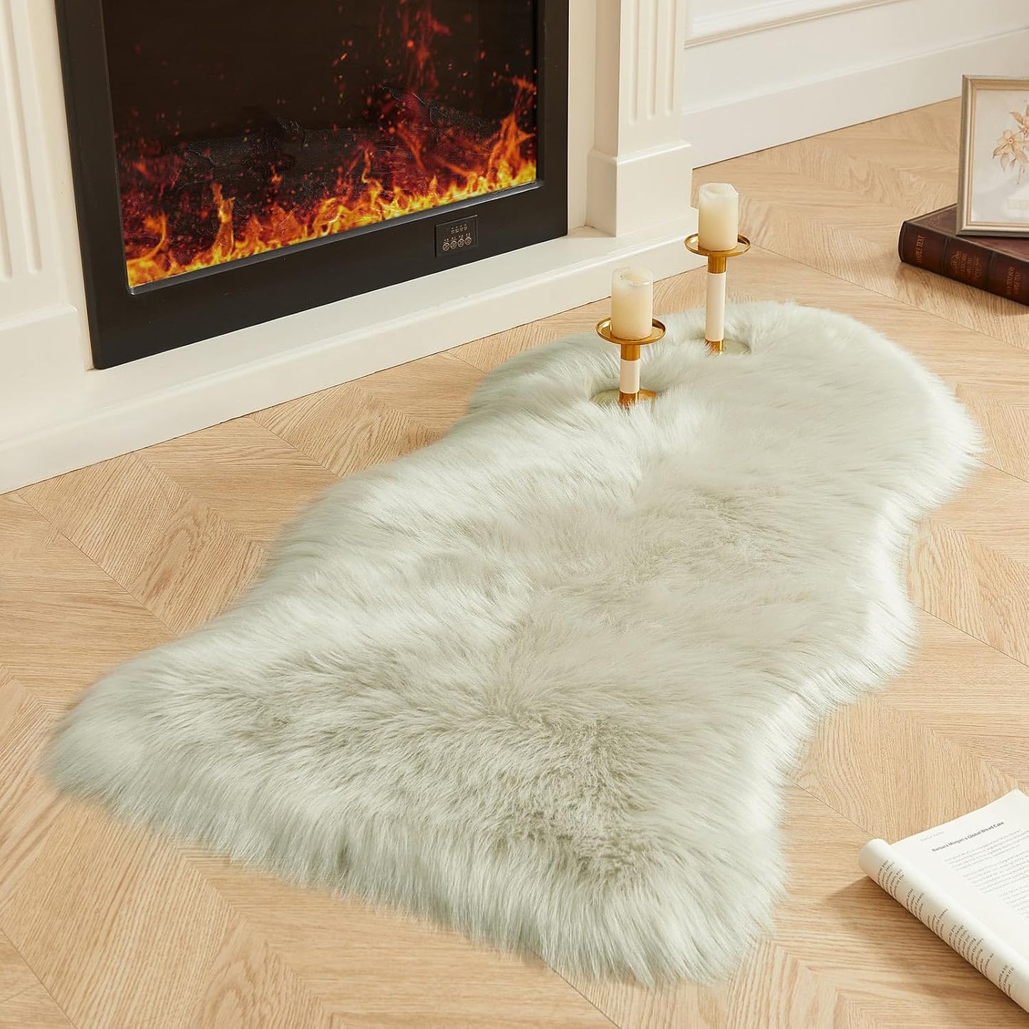 AMTOVO Faux Fur Rug, Light Grey Area Rug, Fluffy Sheepskin Rug, Fuzzy Ultra Soft 2 x 4 ft Shag Rugs