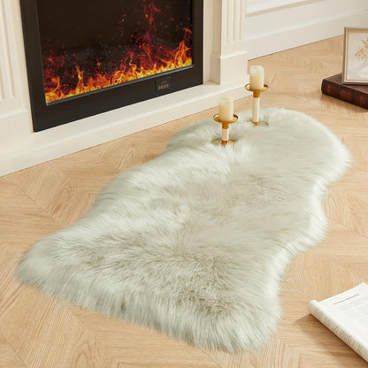 AMTOVO Faux Fur Rug, Light Grey Area Rug, Fluffy Sheepskin Rug, Fuzzy Ultra Soft 2 x 4 ft Shag Rugs