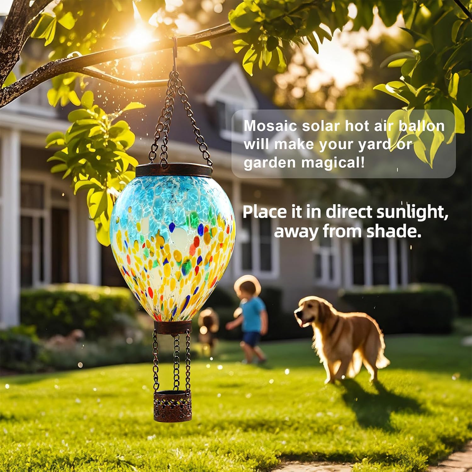 VOREEN Solar Hot Air Balloon Glass Lantern – Hand Blown Multicolor Glass Outdoor Hanging Light