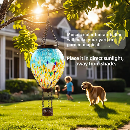 VOREEN Solar Hot Air Balloon Glass Lantern – Hand Blown Multicolor Glass Outdoor Hanging Light