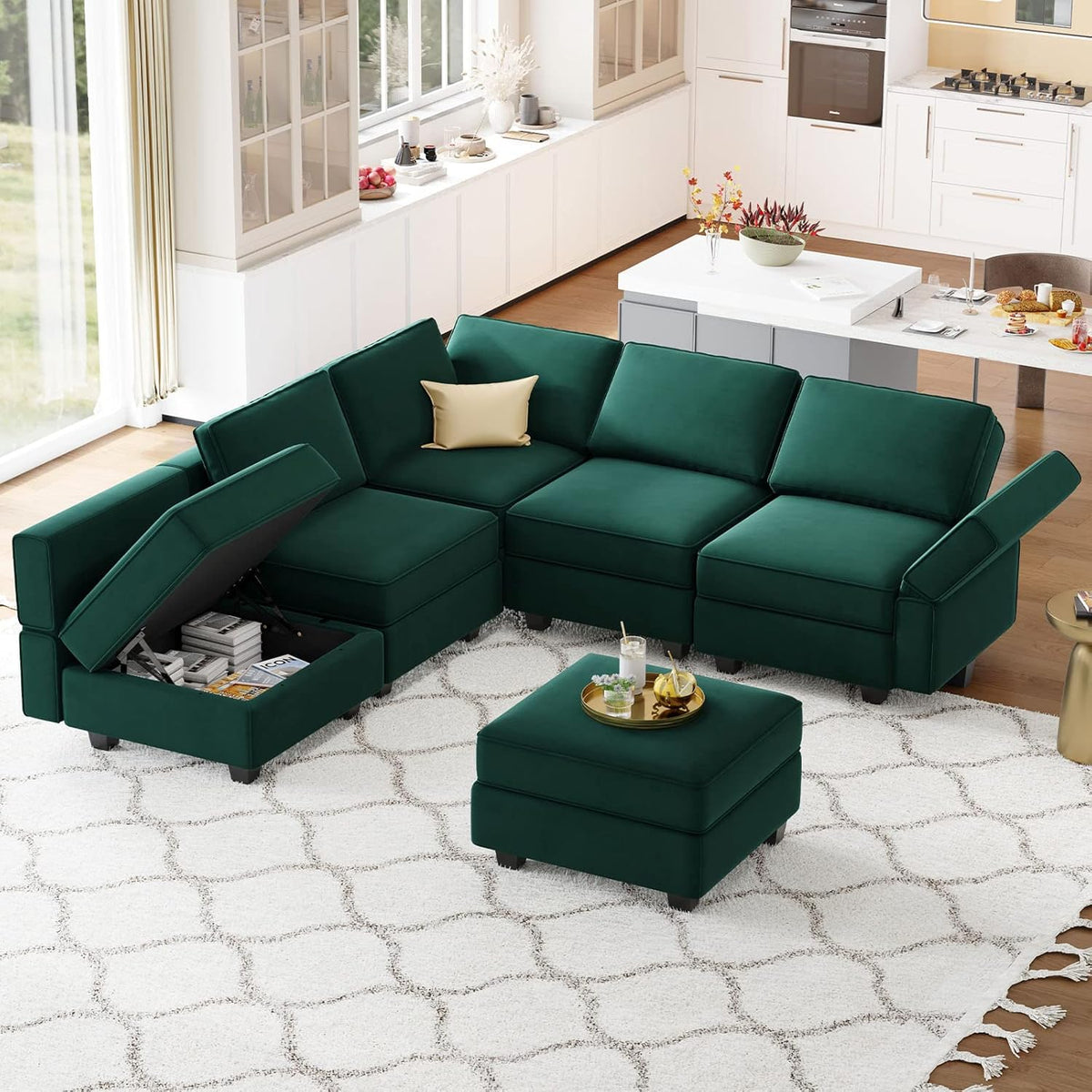 Belffin Modular Velvet Sectional Sofa with Chaise Lounge Sectional Sleeper Sofa with Storage Chaise