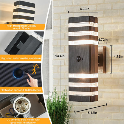 Motion Sensor Outdoor Wall Light Fixture Up Down Porch Lights Modern Dusk to Dawn Exterior Sconce