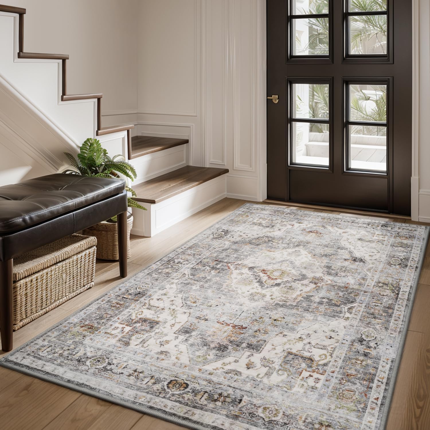 AMOAMI-3X5 Area Rug-Soft Washable Vintage Throw Accent Rugs for Living Room, Entryway, Bedroom