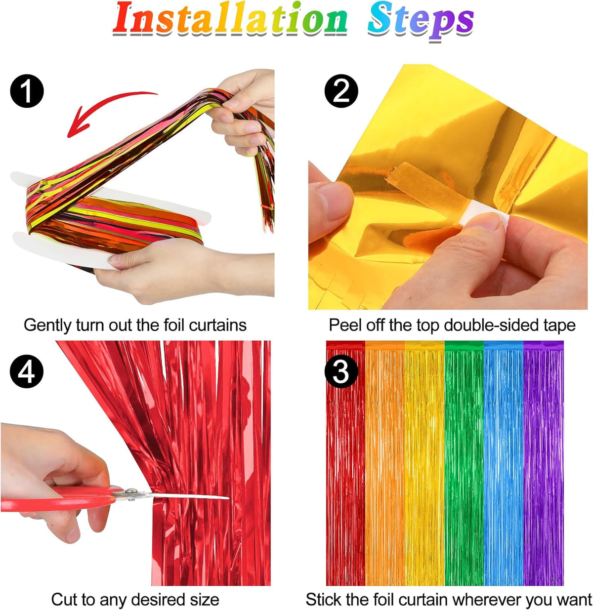 12 Pack Rainbow Backdrop, 3.28 FT x 7.05 FT Pride Decorations, Metallic Fringe Curtains Party