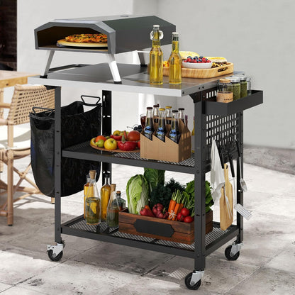 YITAHOME Outdoor Grill Cart Pizza Oven Table with Stainless Steel Top and Drop Leaf, Outdoor Grill