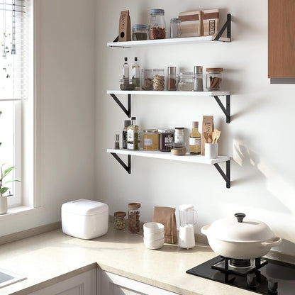 Heimlove Floating Shelves for Wall, 24 Inch Long Wood Floating Shelves Set of 3, Wall Mounted