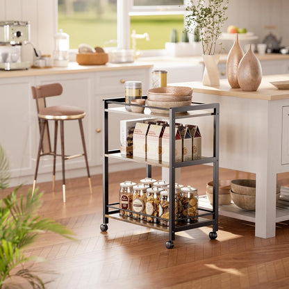 HITNET Bar Cart for The Home, Home Bar Serving Cart with Wheels and Storage Shelves, 3 Tier Rolling