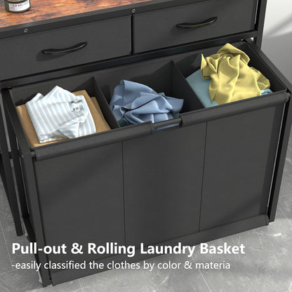 Laundry Hamper Laundry Basket with 3 Section Pull-Out Rolling Bags, Laundry Sorter for Organization