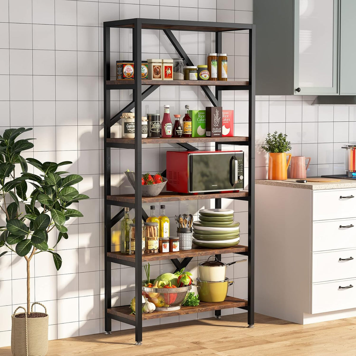 Tribesigns 71 Inch Industrial Bookshelf, 6 Shelf Etagere Bookcase, Free Standing Open Book Shelves