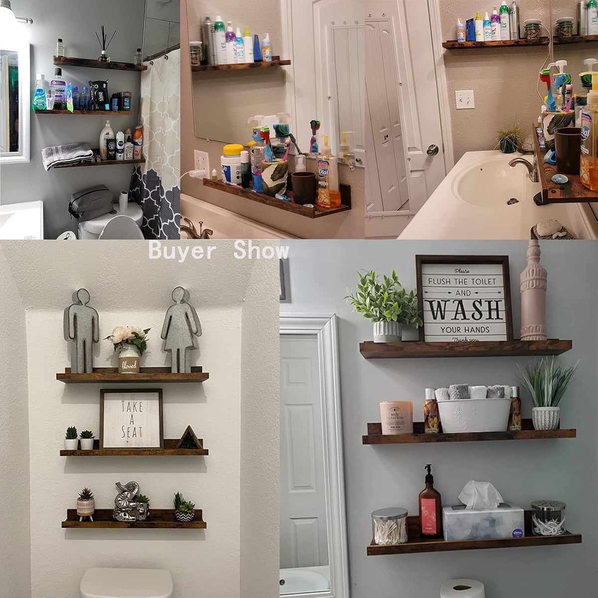Giftgarden 24 Inch Floating Shelves Wall Mounted Set of 3, Rustic Large Wall Shelves Picture Ledge