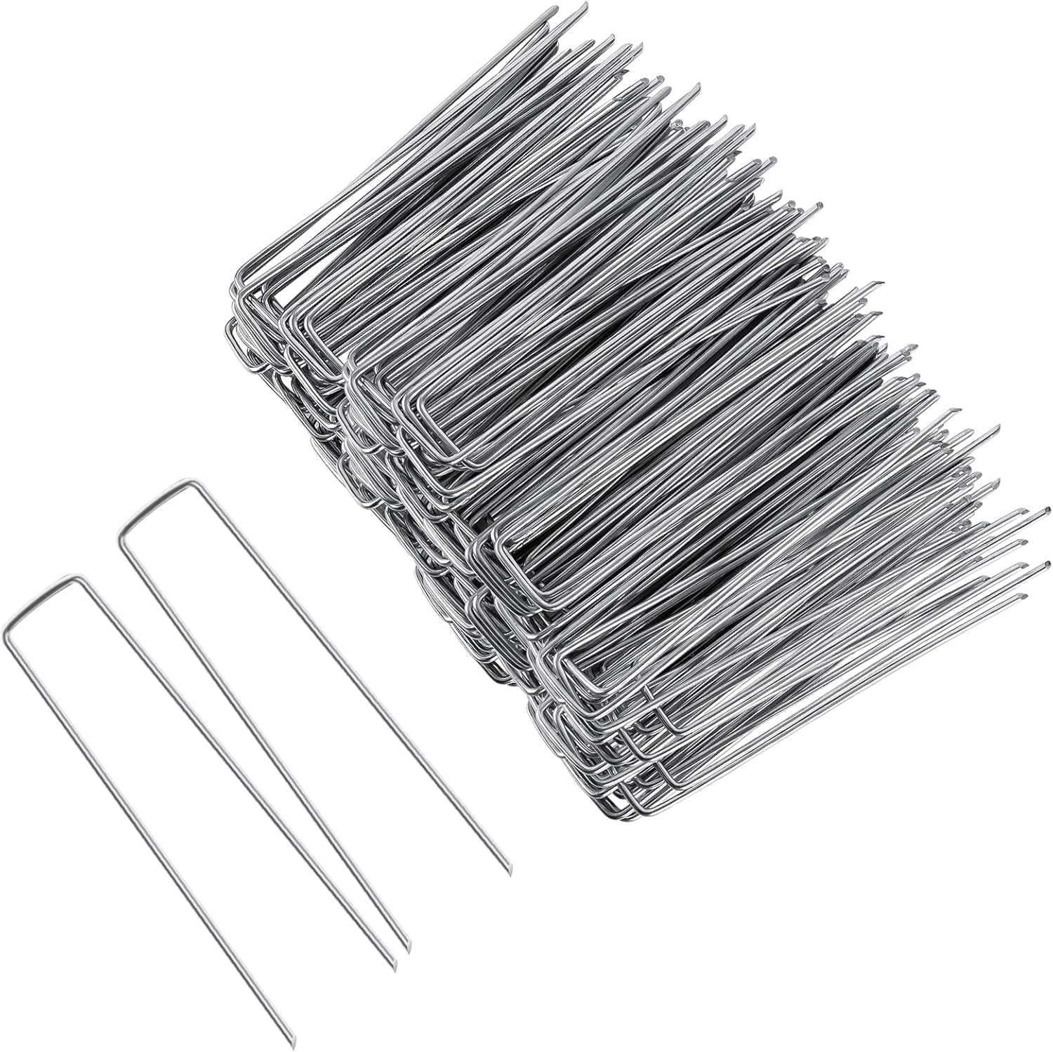 FEED GARDEN 8 Inch 100 Pack Galvanized Landscape Staples 11 Gauge Anti-Rust Garden Stakes