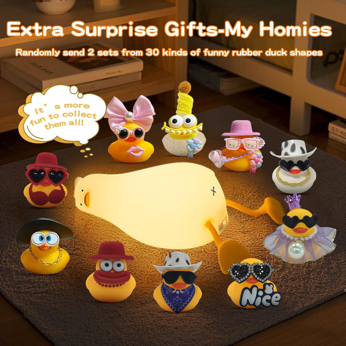 Lying Flat Duck Silicone Night Light, Cute Ducky Lamp with Gifts,Squishy Animal Nursery Nightlight