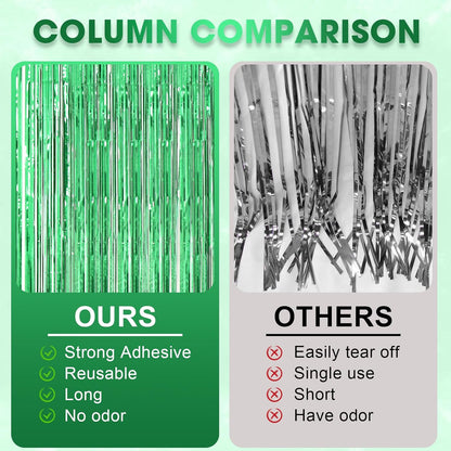 3 Pack 3.3 x 8.2 ft Laser Green Foil Fringe Backdrop Curtains, Tinsel Streamers Birthday Party