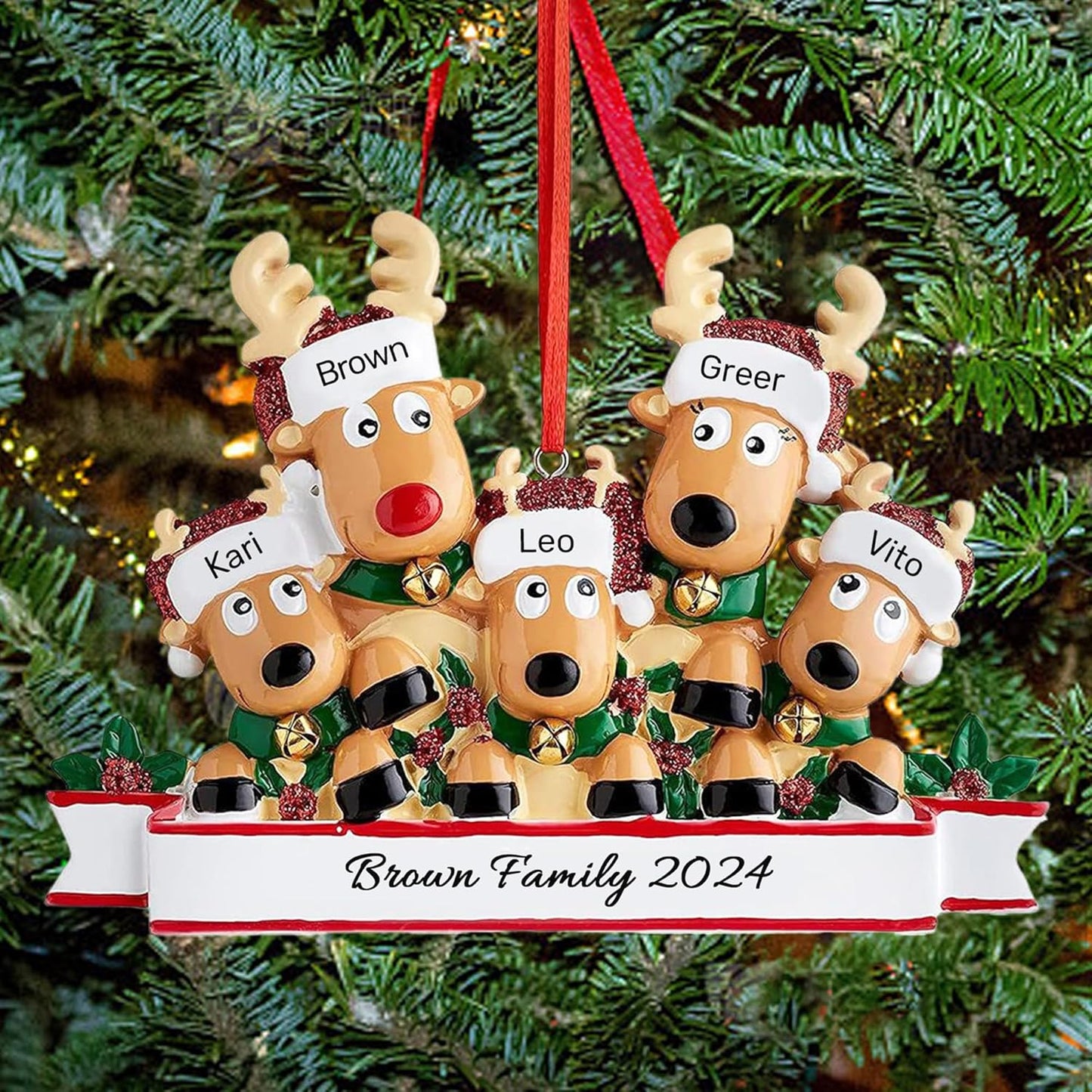 Personalized Christmas Ornaments 2025, Custom Reindeer Family Ornaments for Trees with Names