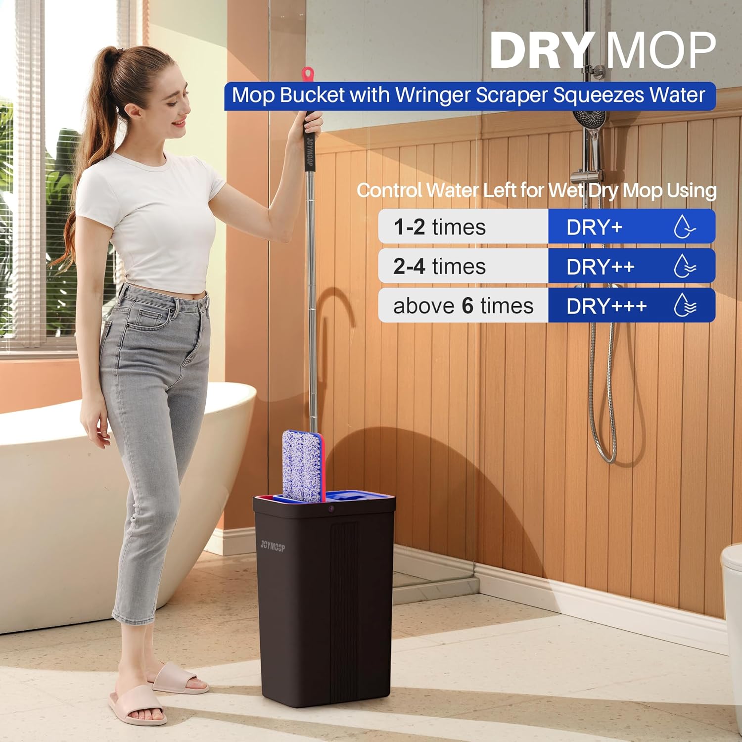 JOYMOOP Mop and Bucket with Wringer Set, Hands Free Flat Floor Mop and Bucket, with 4 Washable