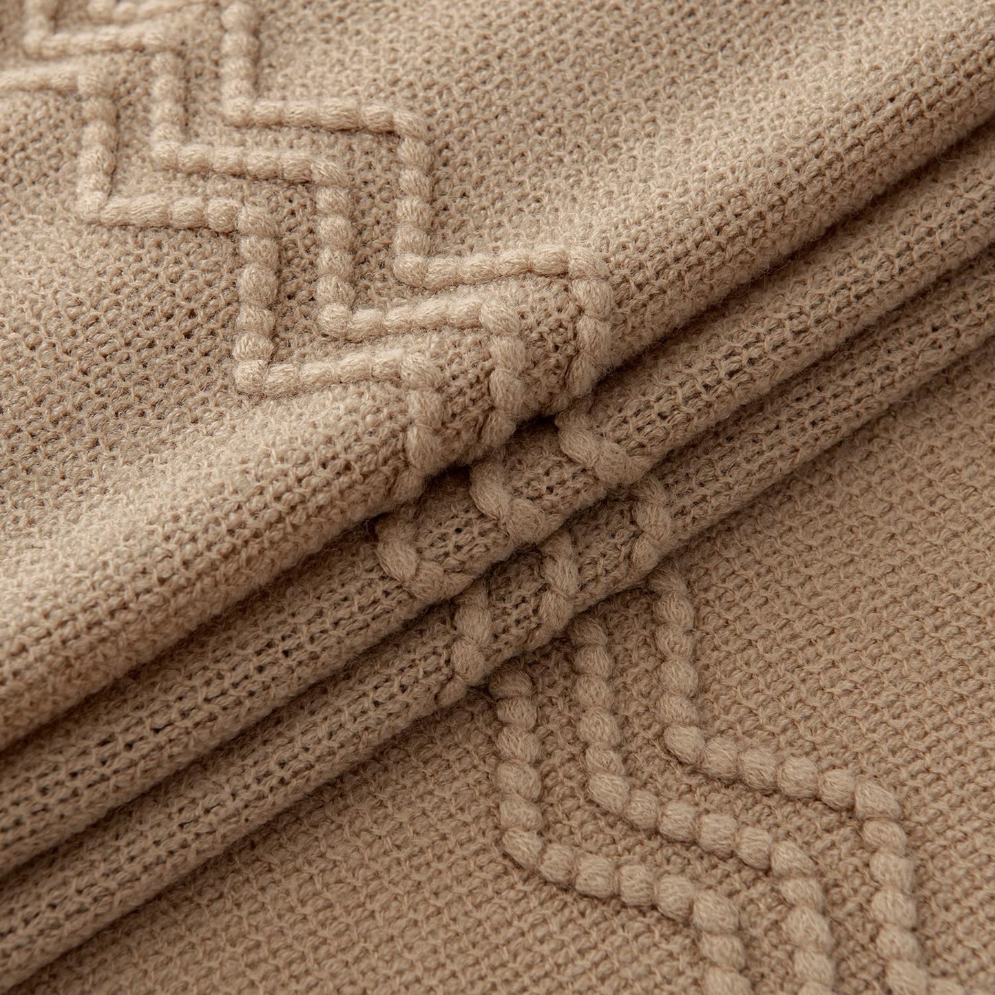 MIULEE Tan Taupe Knitted Throw Blanket for Couch Boho Textured Cozy Woven Blanket with Tassels for