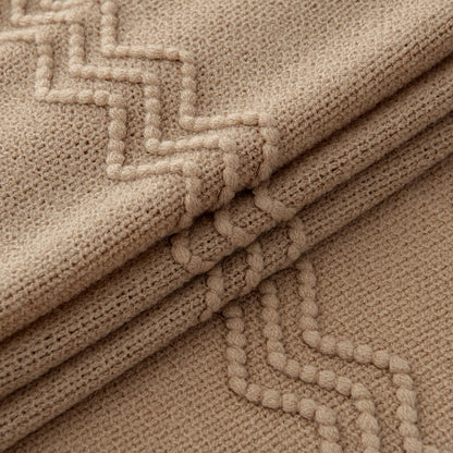 MIULEE Tan Taupe Knitted Throw Blanket for Couch Boho Textured Cozy Woven Blanket with Tassels for