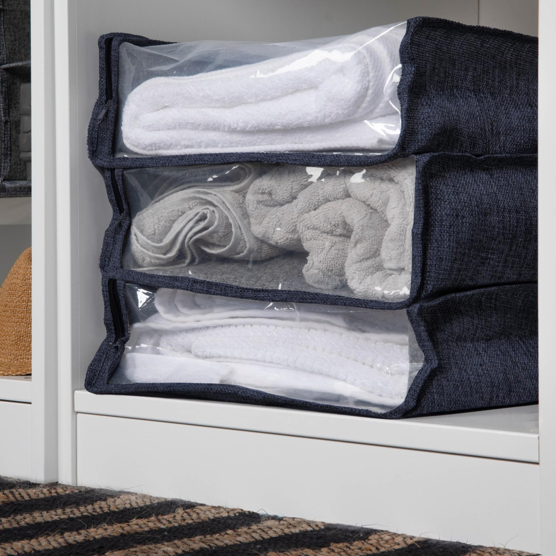 Household Essentials Under Bed Zippered Sweater Storage Bags with Clear Vision Panel, Set of 3