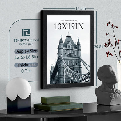 13x19 Picture Frame 3 pk, Textured Black Solid Wood Poster Frame, HD Tempered Glass, Wall Gallery