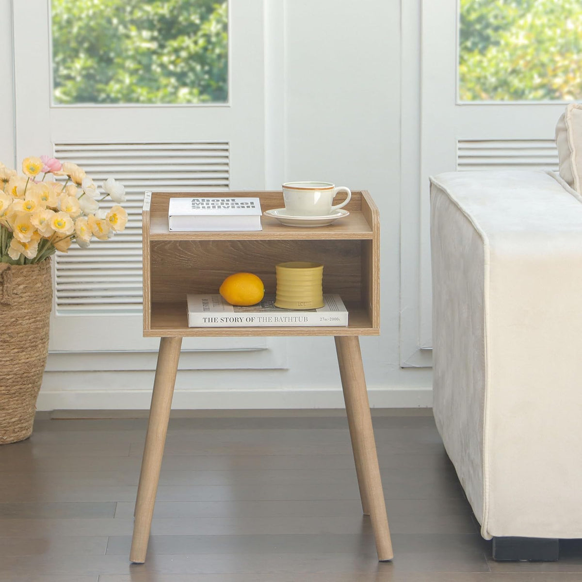 MaxSmeo Nightstand, Mid Century Modern Side Table Bedroom with Storage, Small End Bedside Table