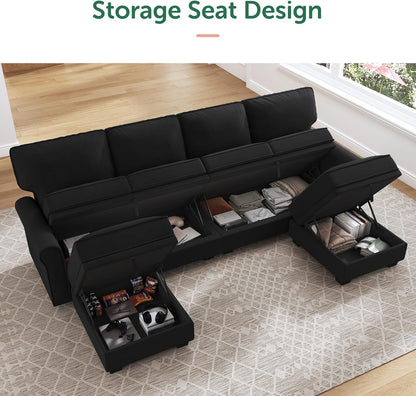 HONBAY Sectional Sofa with Storage Seat Velvet U Shaped Couch with Reversible Chaise Convertible