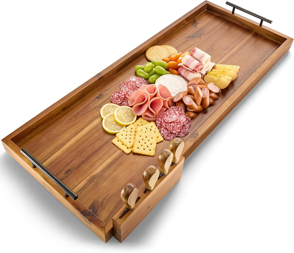 Acacia 30 Inch Large Charcuterie Board with Cheese Knife Set of 4 – Acacia Wood Serving Tray With