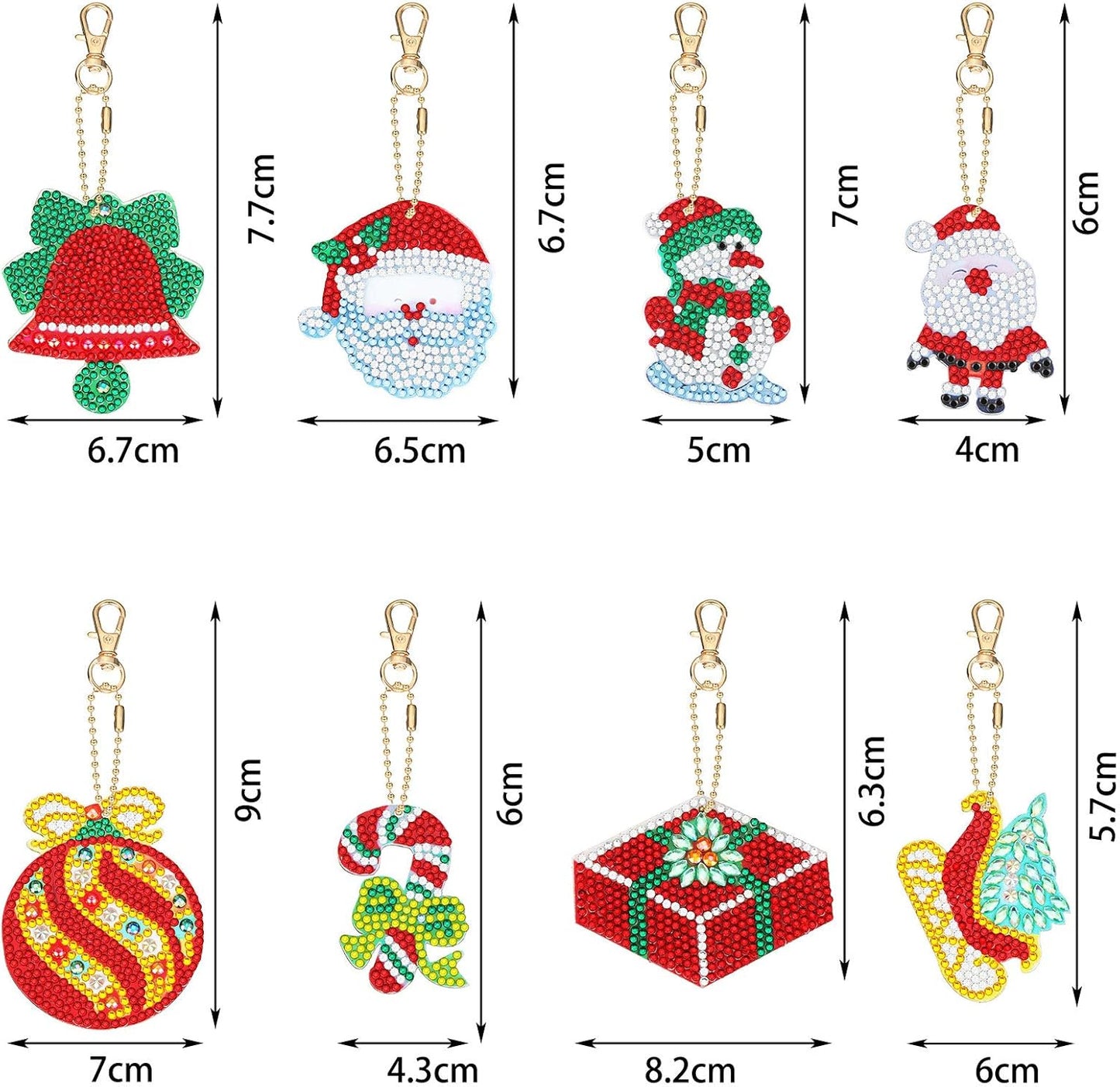 Yaomiao 17 Pieces Double Sided Diamond Art Christmas Ornaments Christmas Keychains Diamond Art Kit