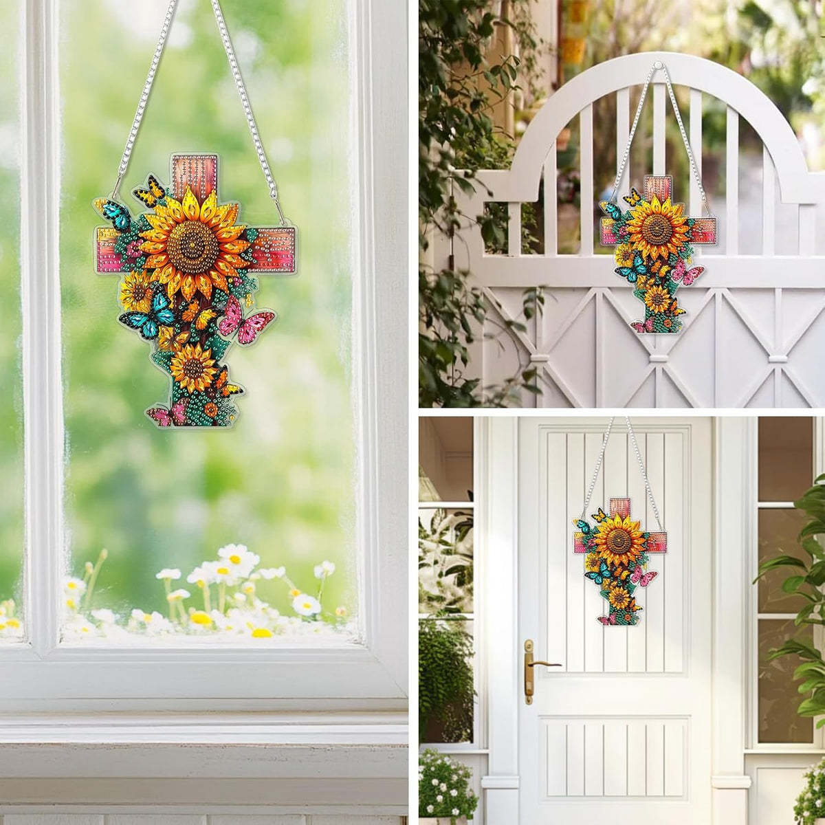 EOBROMD Diamond Hanging Art Kits for Adults, Cross Butterfly Suncatcher Diamond Art Painting, DIY