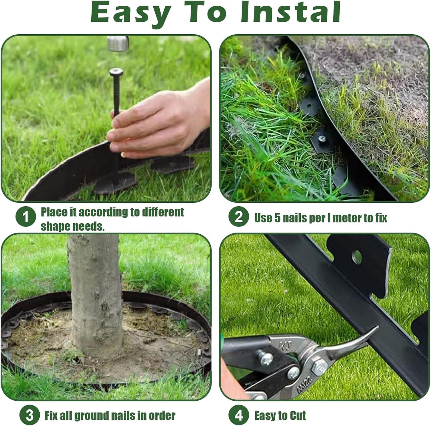 4 in Tall Landscape Edging, 40FT Plastic Garden Border Edging with 60 Anchoring Spikes, Landscape