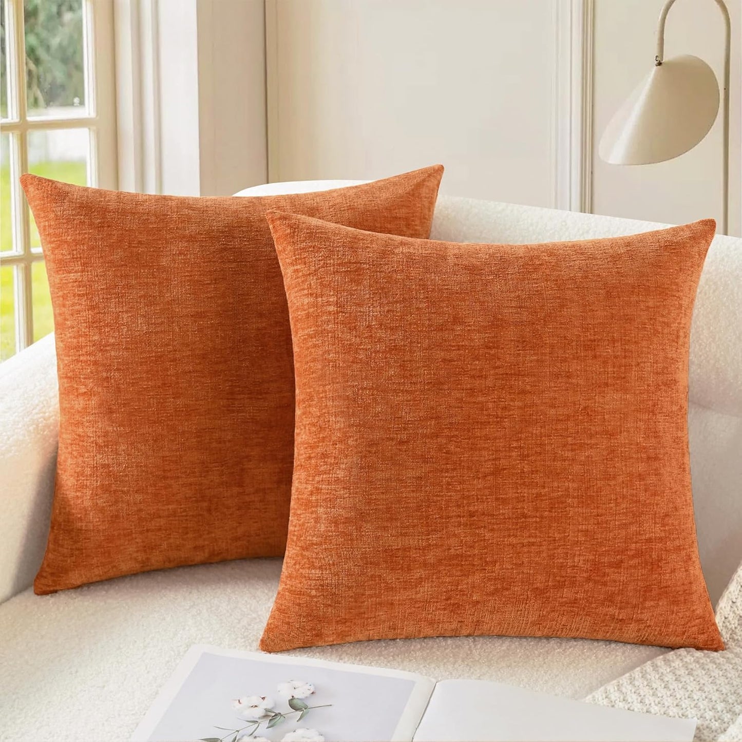 CaliTime Fall Throw Pillow Covers Decorative 18 X 18 Inches Pack of 2 Cozy Chenille Cushion Cases