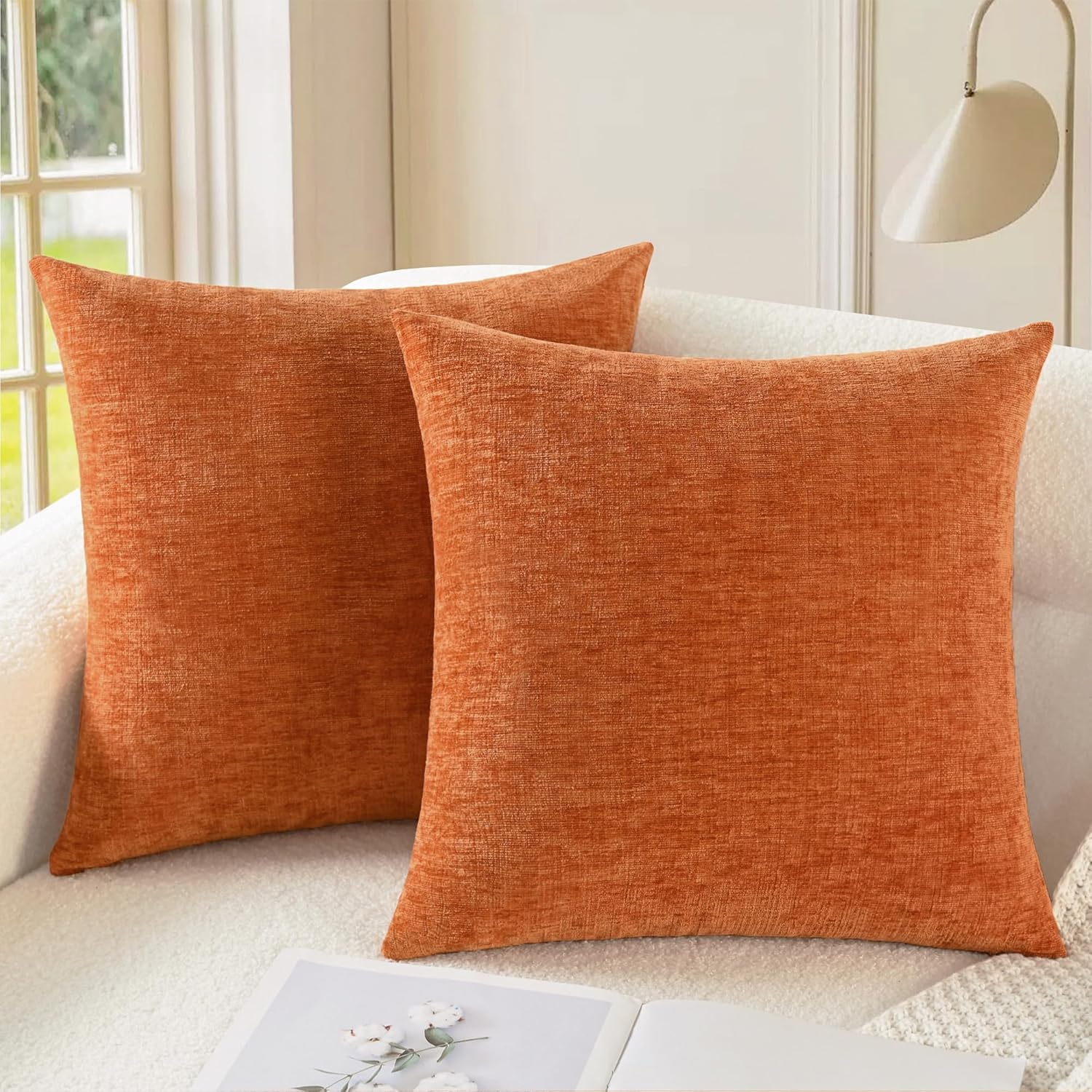 CaliTime Fall Throw Pillow Covers Decorative 18 X 18 Inches Pack of 2 Cozy Chenille Cushion Cases