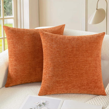 CaliTime Fall Throw Pillow Covers Decorative 18 X 18 Inches Pack of 2 Cozy Chenille Cushion Cases