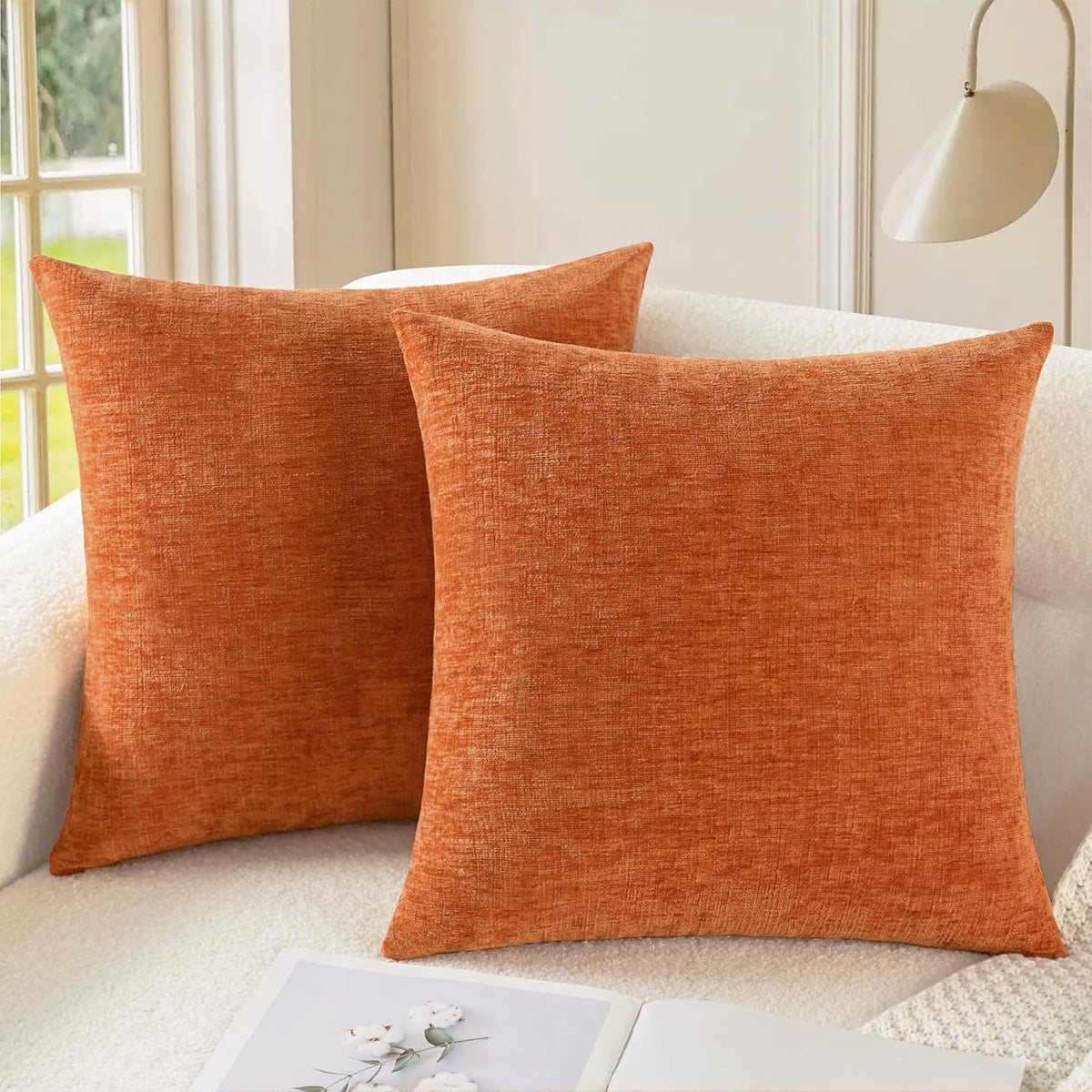 CaliTime Fall Throw Pillow Covers Decorative 16 X 16 Inches Pack of 2 Cozy Chenille Cushion Cases