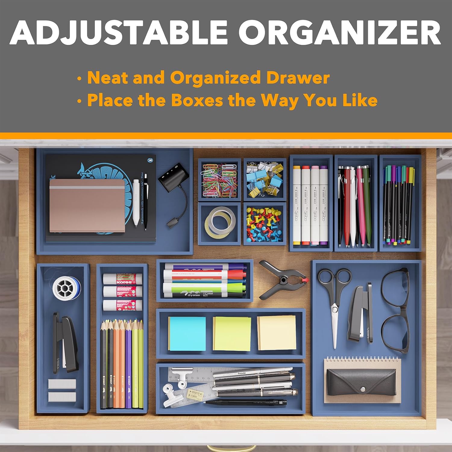 SpaceAid 14-Piece Bamboo Drawer Organizer Storage Boxes Set, Wood Tray Junk Drawer Organizers