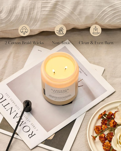 M&SENSE Gardenia Jasmine Scented Candle, 110 Hours Slow Burning Clean Non Toxic 19.4oz 2 Wicks