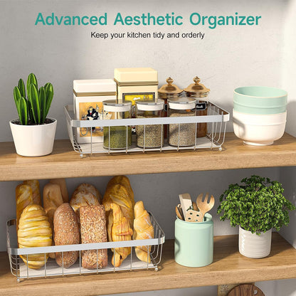 2 Tier Fruit Basket for Kitchen Counter with 2 Banana Hangers, 2025 Pro Detachable Metal Fruit Bowl