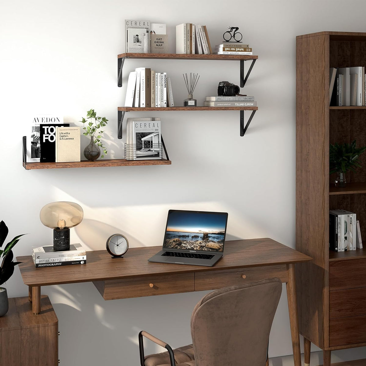 Heimlove Floating Shelves for Wall, 24 Inch Long Wood Floating Shelves Set of 3, Wall Mounted