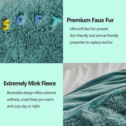 GONAAP Fuzzy Faux Fur Throw Blanket Light Teal Super Soft Cozy Plush Fuzzy Shaggy Blanket for Couch