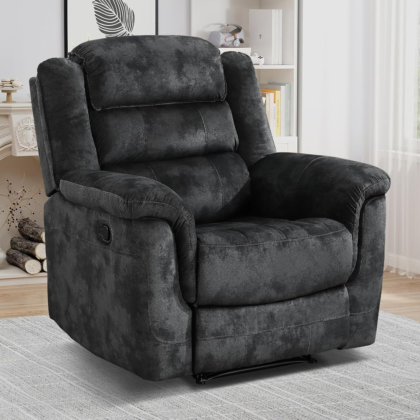 EBELLO Manual Recliner Chair, Soft Fabric Recliner Sofa with Overstuffed Armrest and Backrest for
