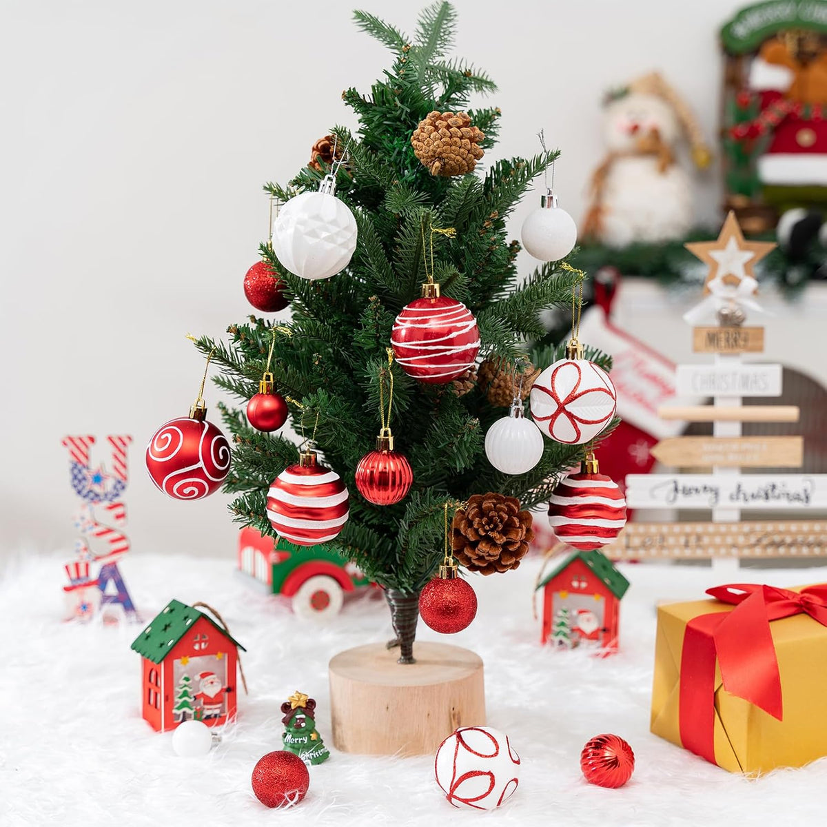 100Pcs Christmas Balls Ornaments Set, Shatterproof Christmas Decorations with Hand-held Gift