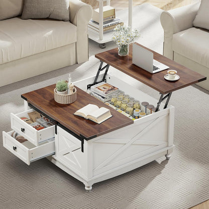 31.5" Lift Top Coffee Table with Storage, Farmhouse Coffee Tables for Living Room, Square Coffee