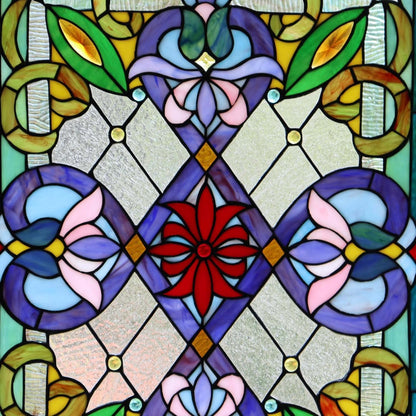 Bieye W10028 Victorian Tiffany Style Stained Glass Window Panel with Chain, Rectangular Shape, 18"