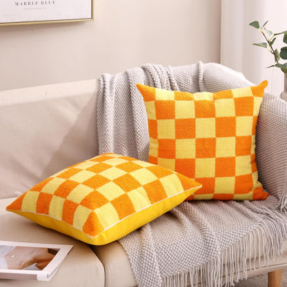 Alysheer Checkered Embroidered Decorative Throw Pillow Covers 18"x 18" Set of 2, Farmhouse Boho
