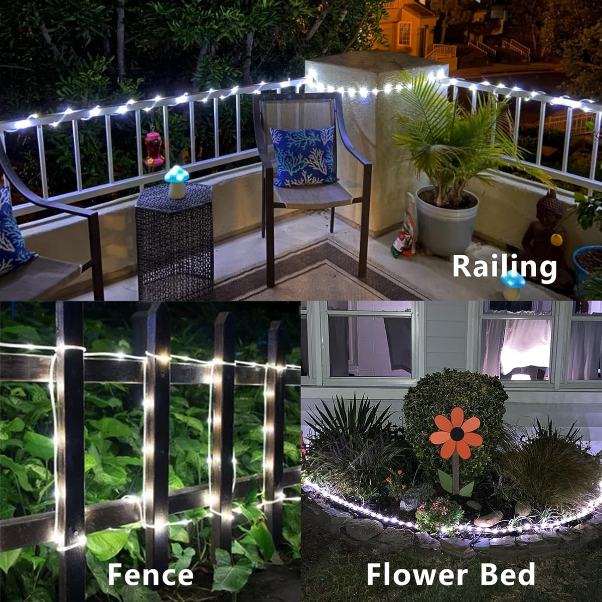 YEGUO 2 Packs Each 33ft 100 LED Solar Rope Lights Outdoor Waterproof, White String Lights for