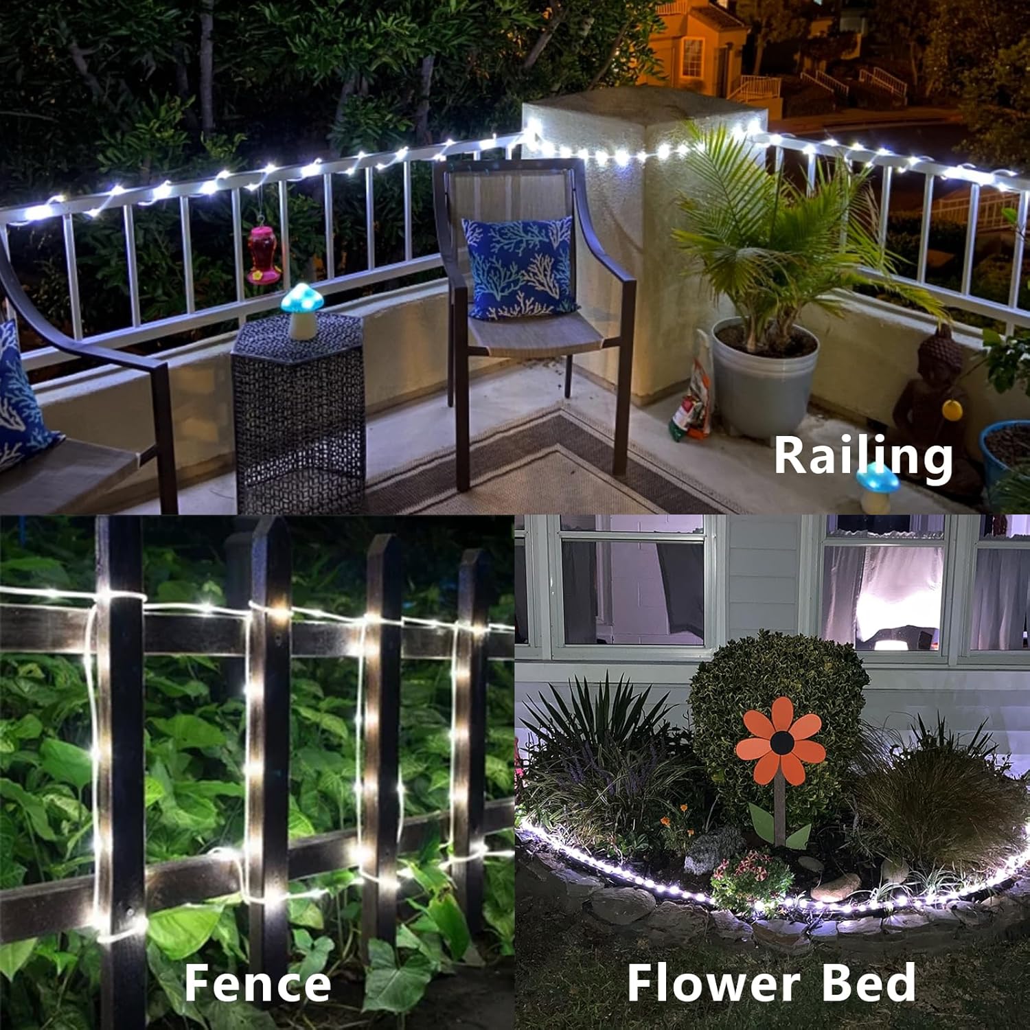 YEGUO 2 Packs Each 33ft 100 LED Solar Rope Lights Outdoor Waterproof, White String Lights for